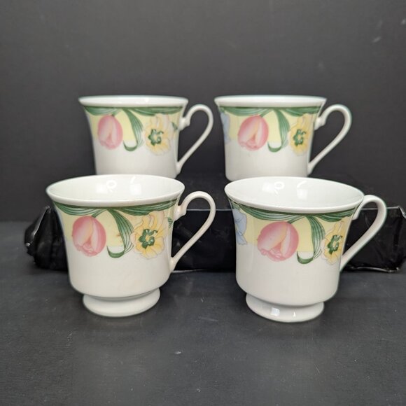 Lynns Fine China CCA Pink Tulip Floral Footed Tea Cup 8 Oz Lot of 4 - Picture 1 of 12